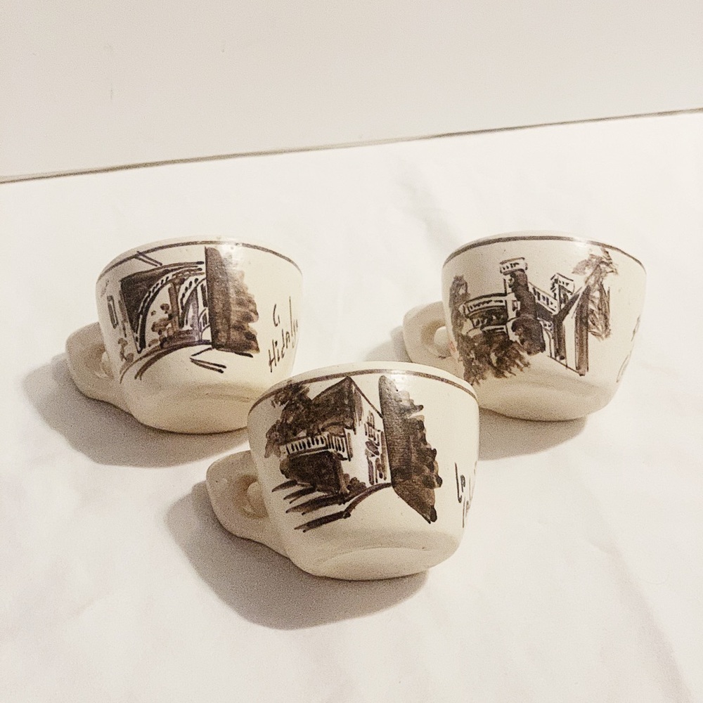 Set of 3 Vintage Handpainted Ceramic Teacups